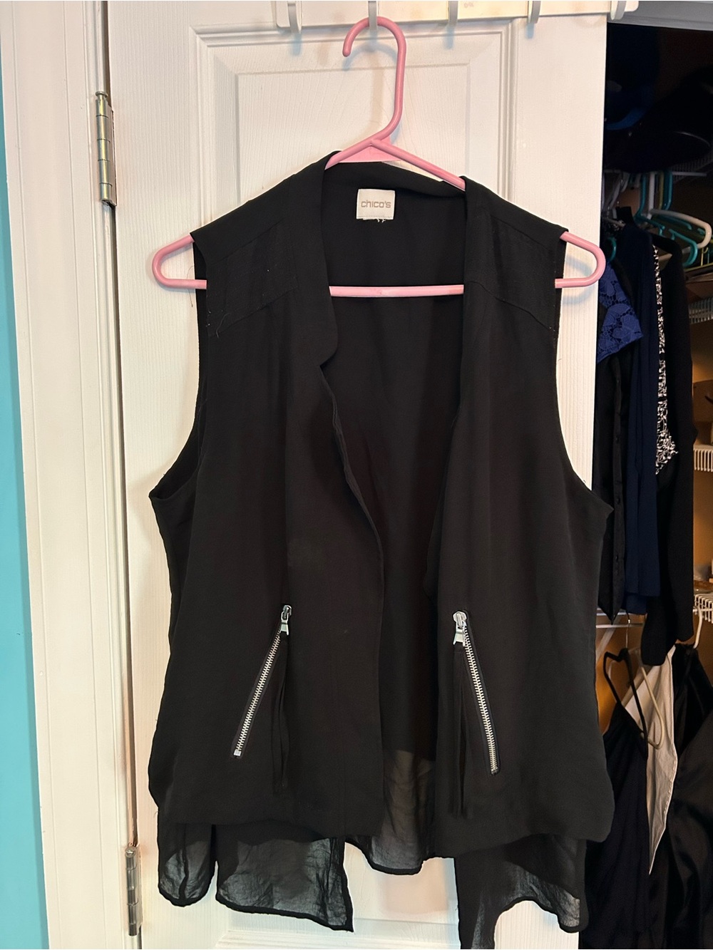 Chico's Black Layered Sheer-Trim Vest